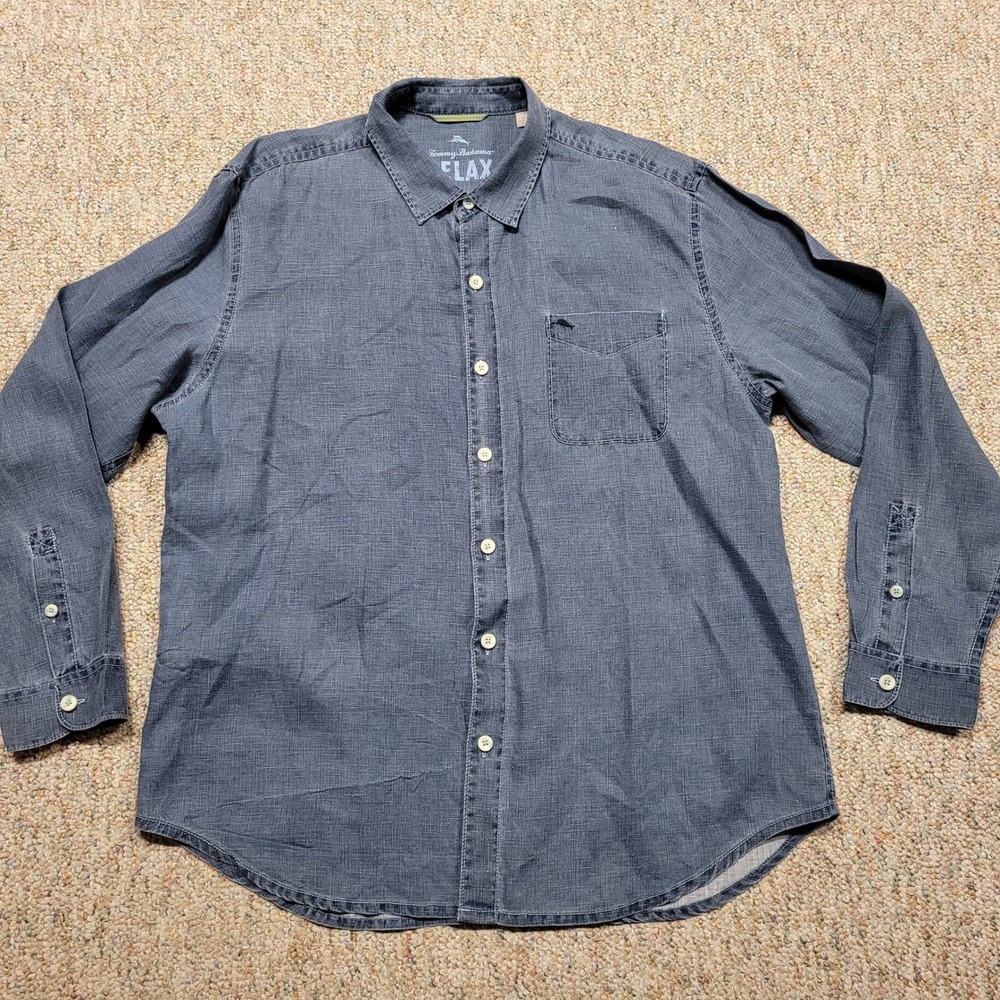 Tommy Bahama Relax Shirt Mens XL‎ Blue 100% Linen Long Sleeve Button Up Marlin